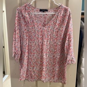Rachel Roy ¾ ruffle sleeve pink flower top, large